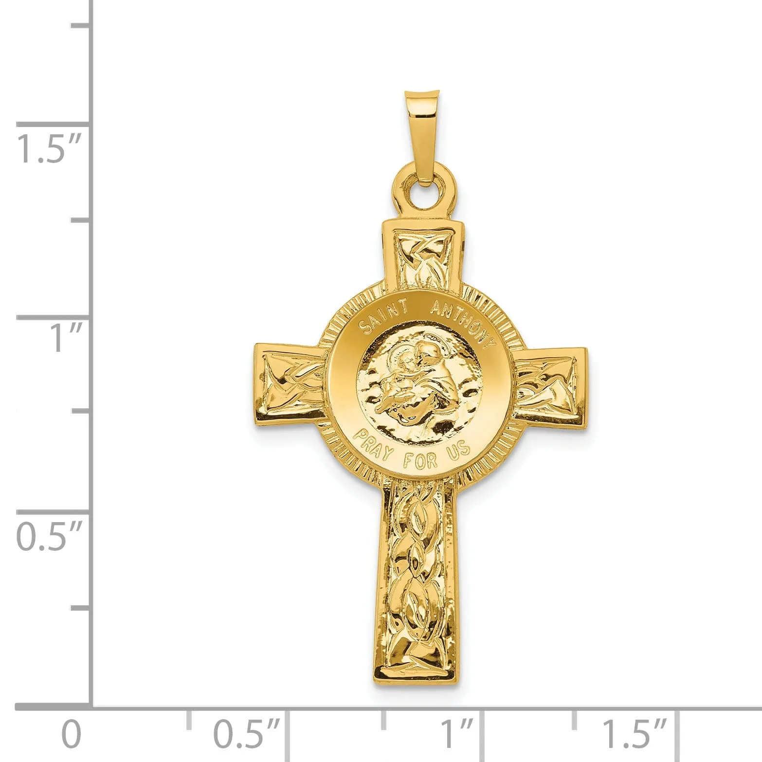 14k Yellow Gold Cross St Anthony Medal Pendant