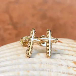 14KT Yellow Gold Bubbled Mini Cross Post Stud Earrings