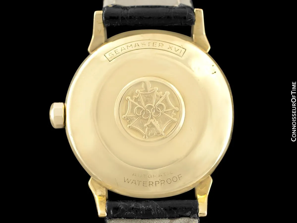 1956 Omega Seamaster Olympic XVI Mens Vintage 18K Gold Watch - Very Rare Cross of Merit Dial
