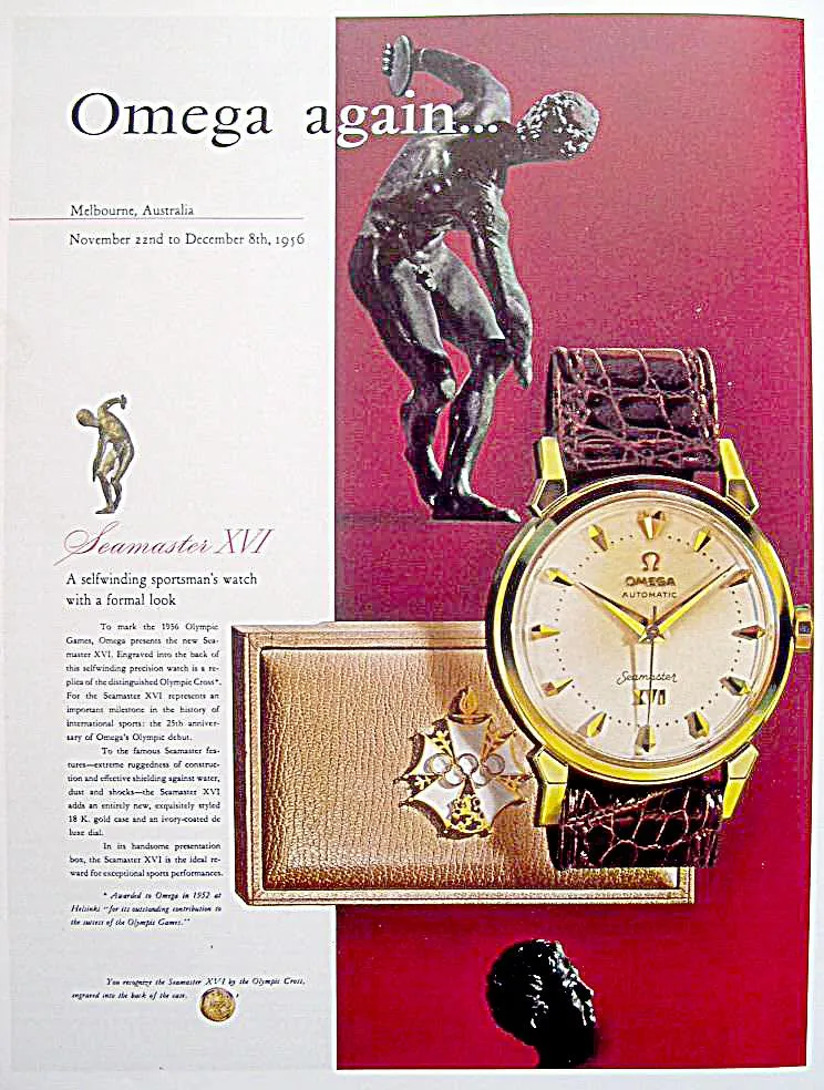 1956 Omega Seamaster Olympic XVI Mens Vintage 18K Gold Watch - Very Rare Cross of Merit Dial