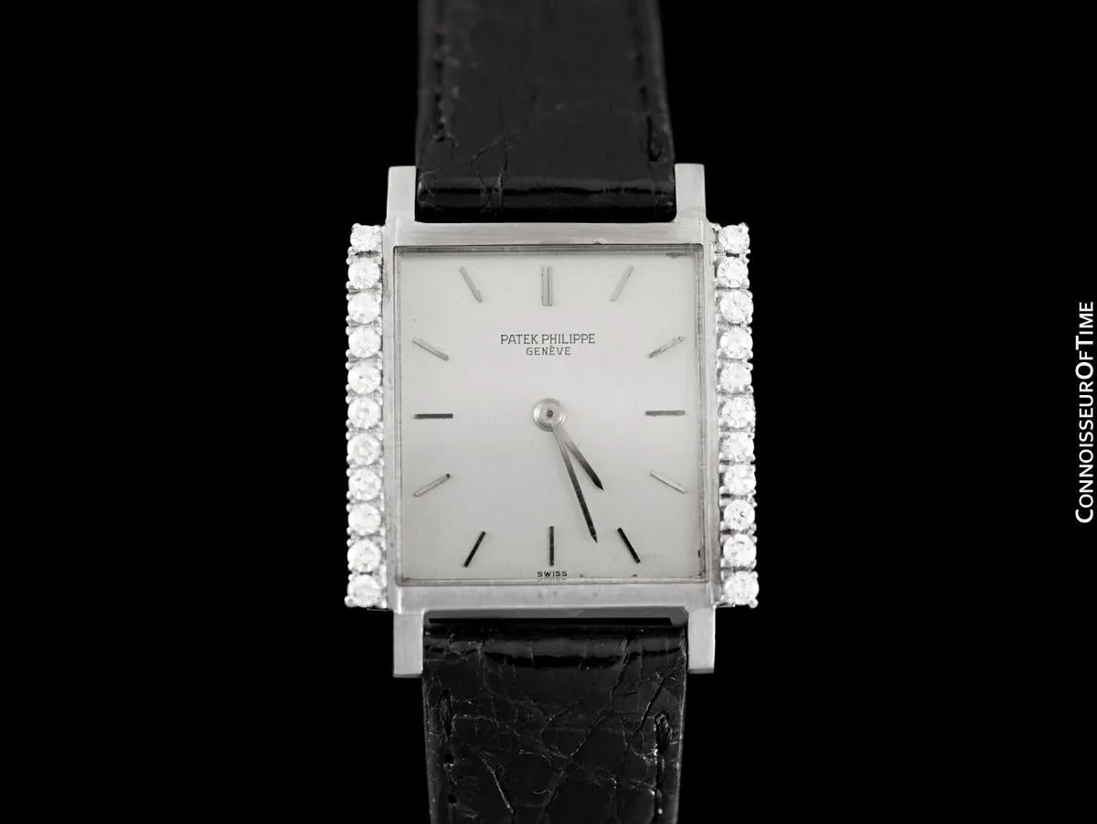 1960's Patek Philippe Vintage Mens Midsize Handwound Watch, Ref. 3519 - 18K White Gold & Diamonds