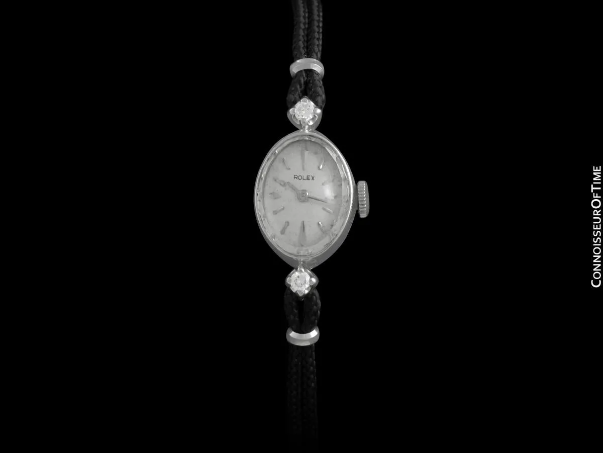 1960's Rolex Ladies Dress Watch, Silver Dial - 14K White Gold & Diamonds