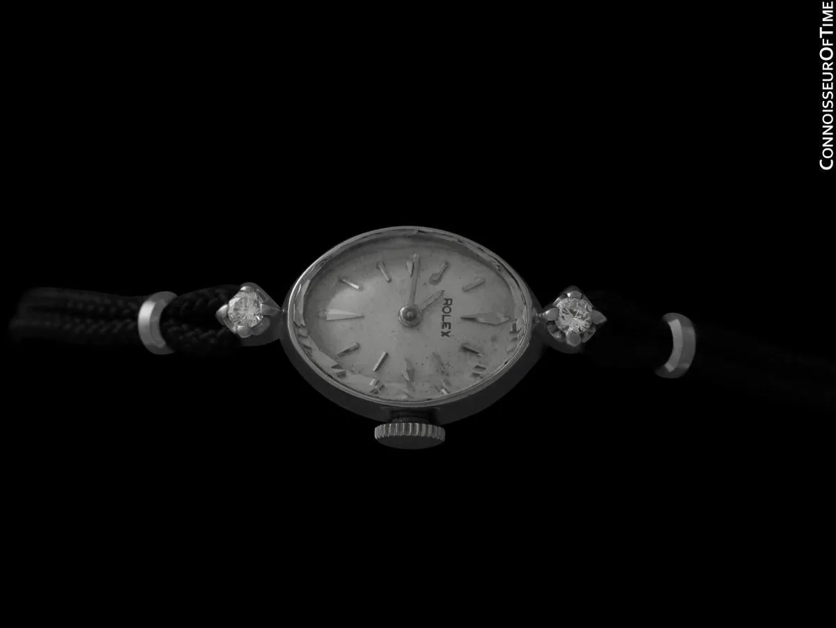 1960's Rolex Ladies Dress Watch, Silver Dial - 14K White Gold & Diamonds