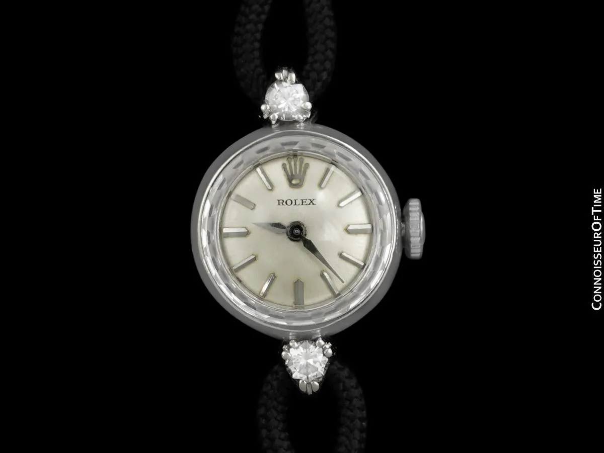 1960's Rolex Ladies Dress Watch with Silver Dial - 14K White Gold & Diamonds