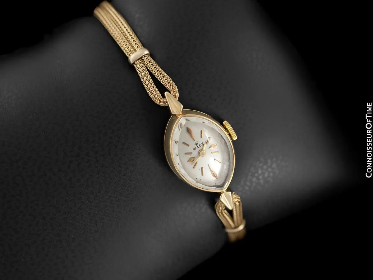 1960's Rolex Ladies Pre-Cellini Dress Watch, Silver Dial - 14K Gold