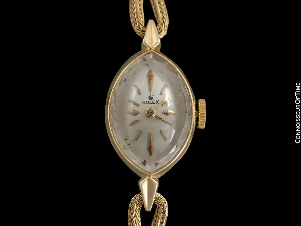 1960's Rolex Ladies Pre-Cellini Dress Watch, Silver Dial - 14K Gold