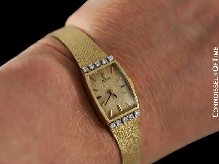 1980's Rolex Vintage Ladies Dress 14K Gold & Diamond Watch - Box & Papers