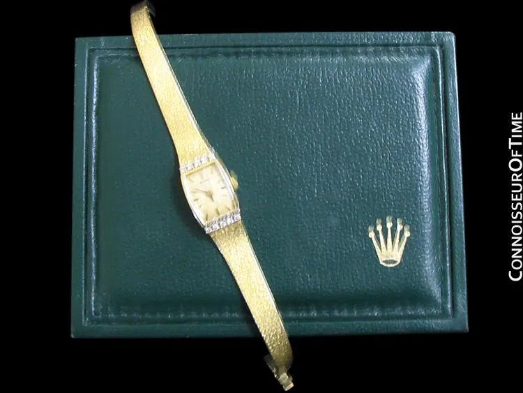 1980's Rolex Vintage Ladies Dress 14K Gold & Diamond Watch - Box & Papers