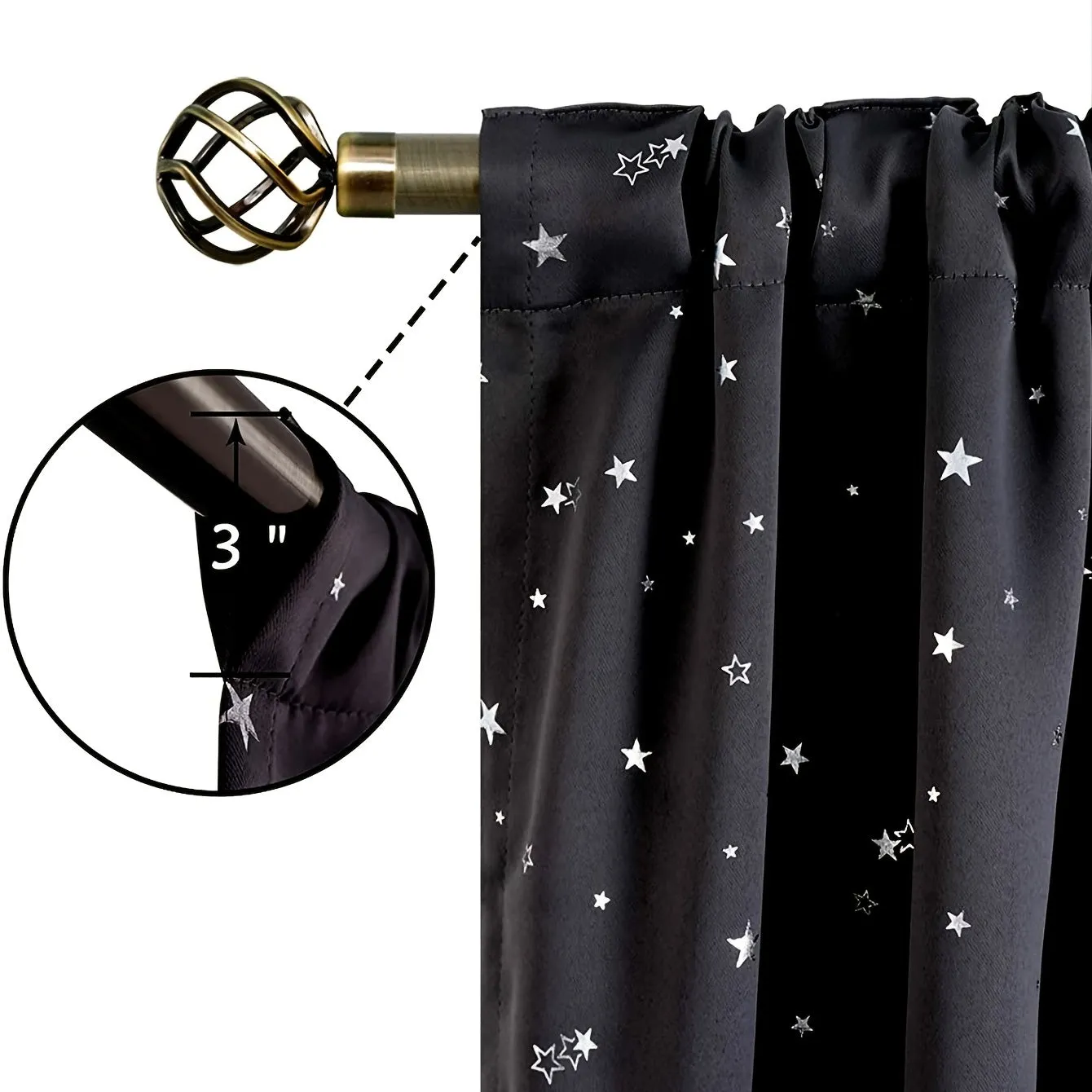 1pc Silvery Star Blackout Curtain, Thermal Insulated Twinkle Star Curtain, Grommet Top Window Treatment Drape For Bedroom Livingroom