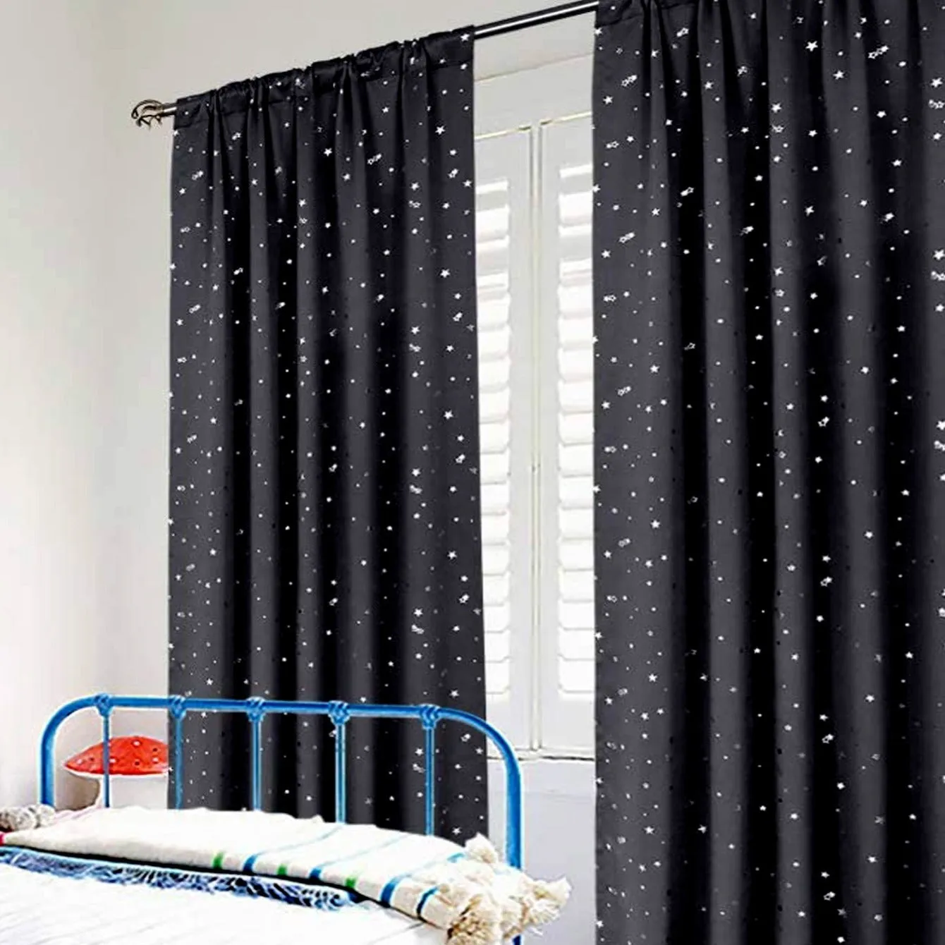 1pc Silvery Star Blackout Curtain, Thermal Insulated Twinkle Star Curtain, Grommet Top Window Treatment Drape For Bedroom Livingroom