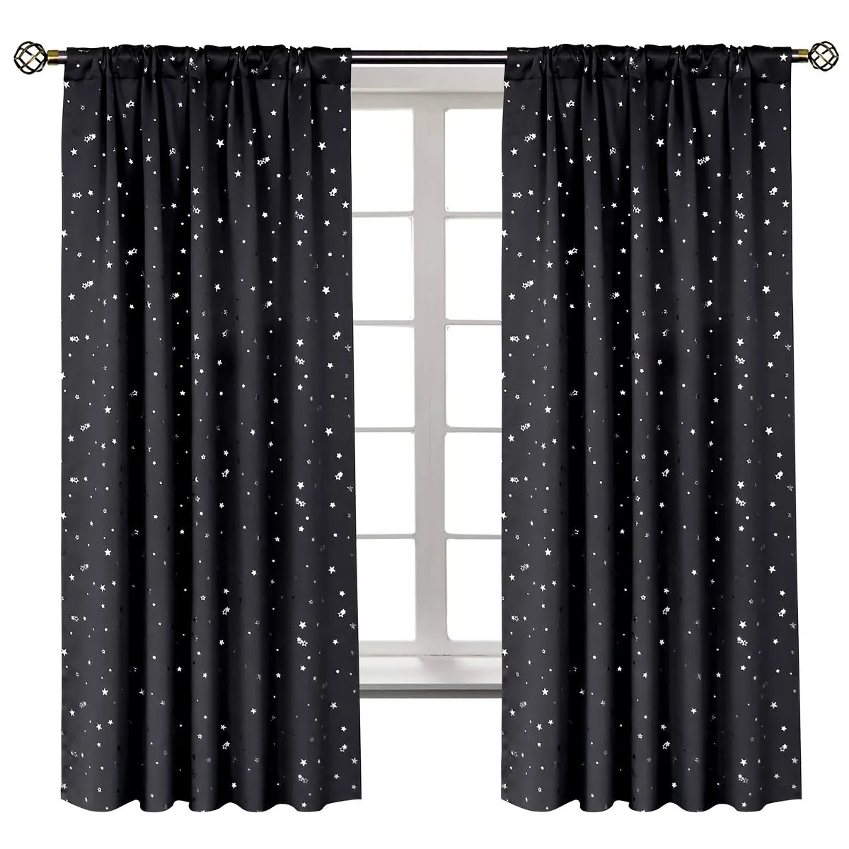 1pc Silvery Star Blackout Curtain, Thermal Insulated Twinkle Star Curtain, Grommet Top Window Treatment Drape For Bedroom Livingroom