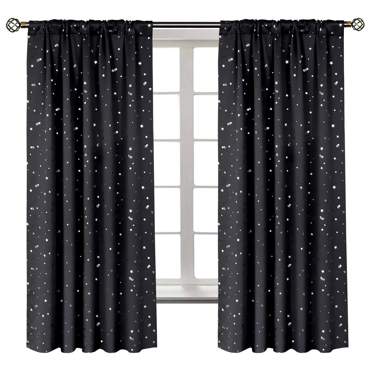 1pc Silvery Star Blackout Curtain, Thermal Insulated Twinkle Star Curtain, Grommet Top Window Treatment Drape For Bedroom Livingroom