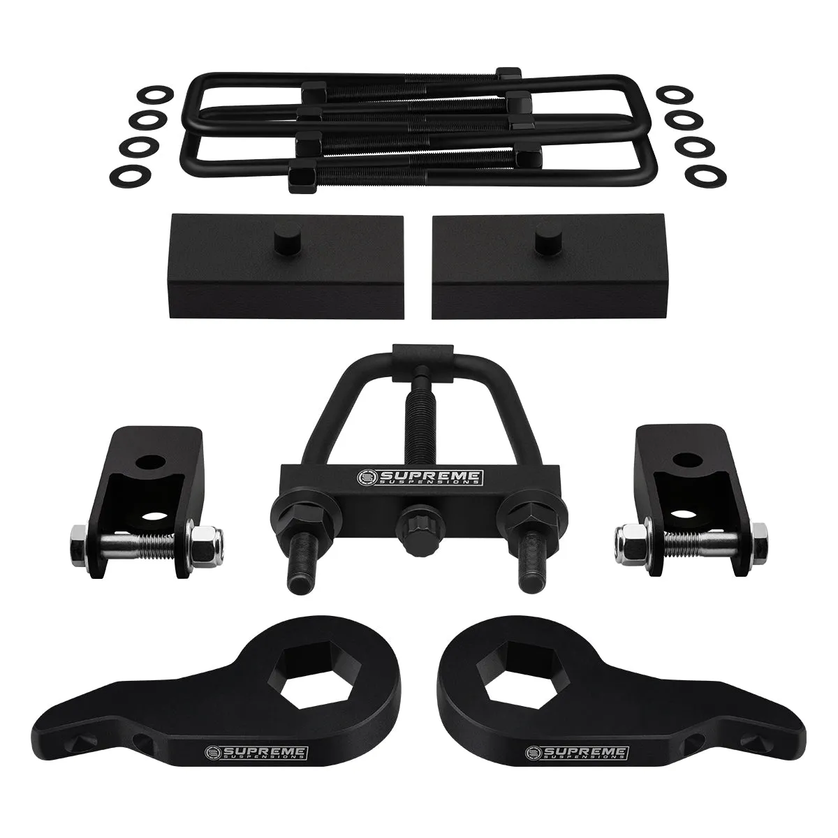 2003-2017 Chevrolet Express AWD Full Suspension Lift Kit with Rear Shock Mount Extenders and Tool (Square Bend U-Bolts)