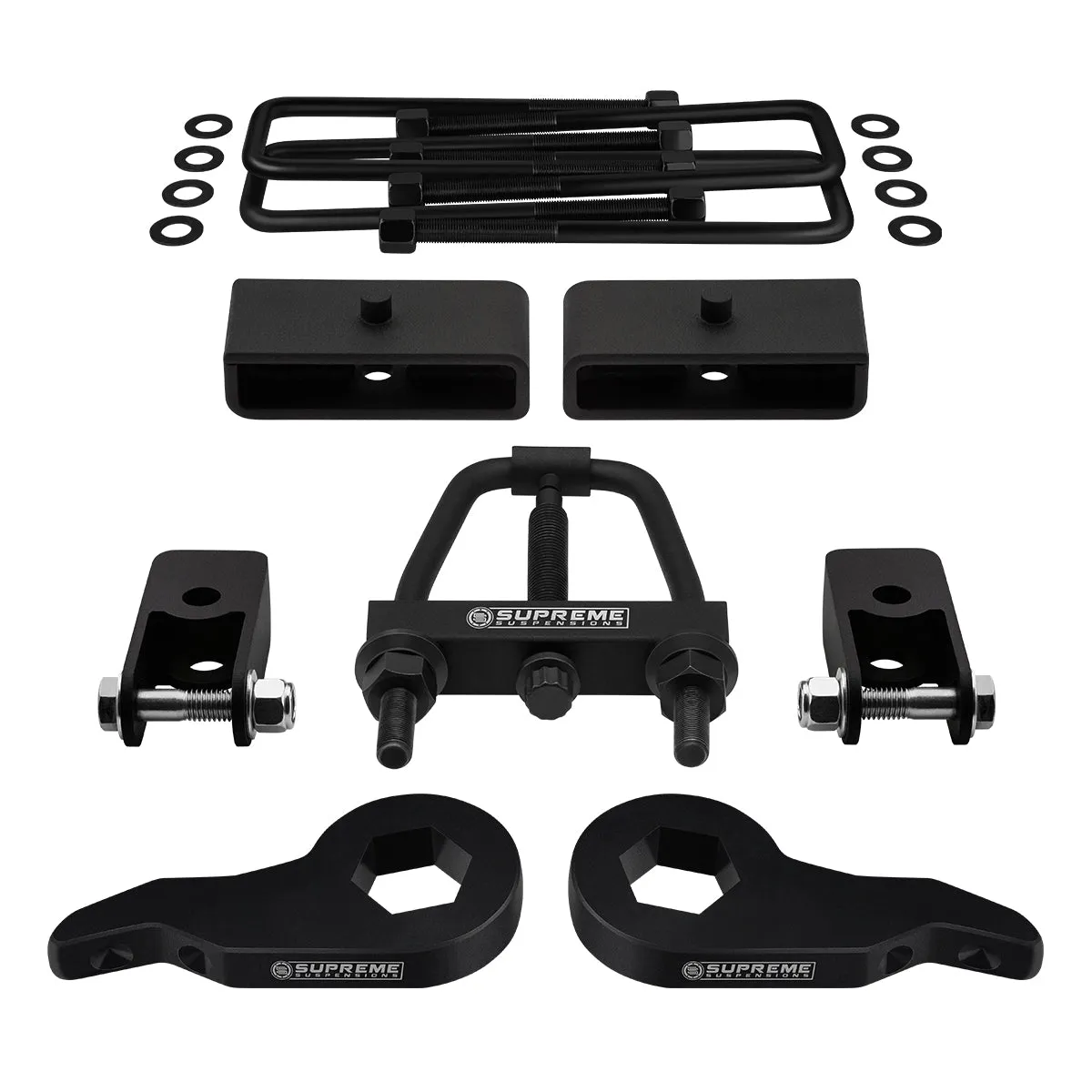 2003-2017 Chevrolet Express AWD Full Suspension Lift Kit with Rear Shock Mount Extenders and Tool (Square Bend U-Bolts)