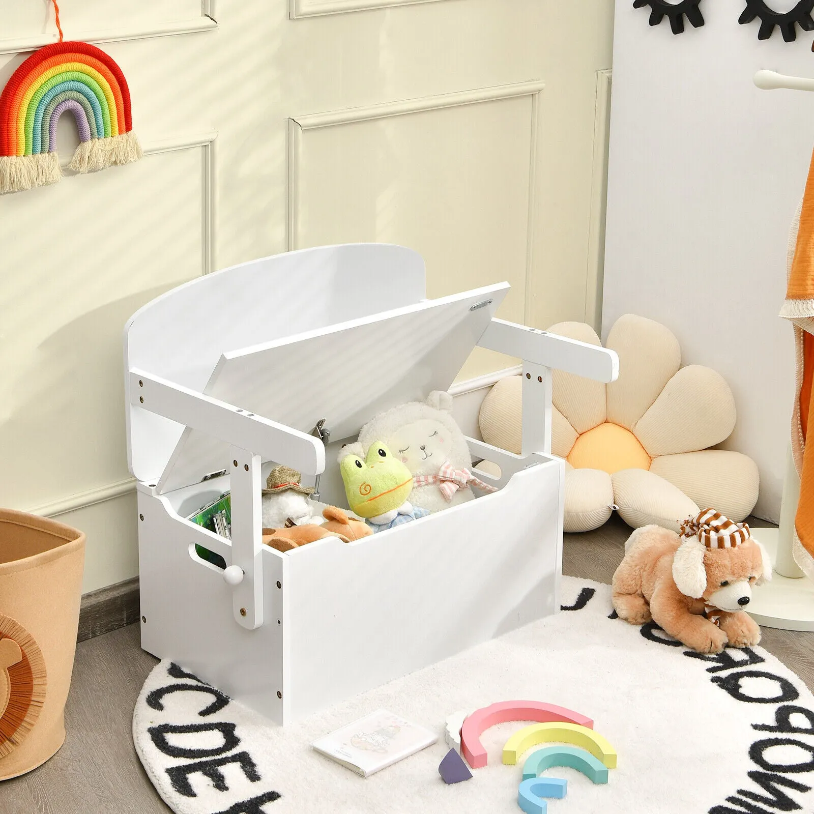 3-in-1 Kids Table and Chair Set | Activity Bench | Wooden Toy Storage Box | 3-7 Years