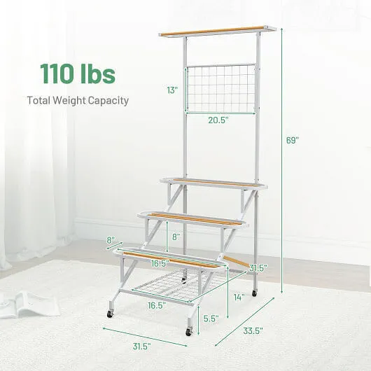 4-Tier Hanging Plant Stand with Hanging Bar - Color: White