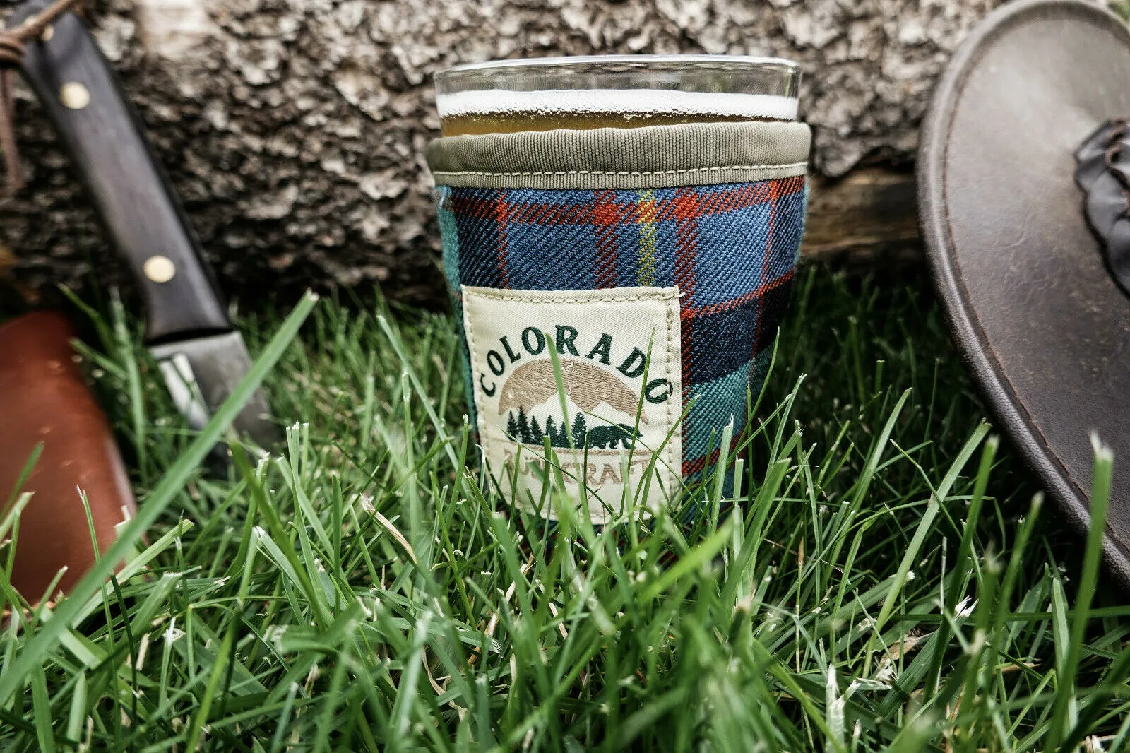 Adjustable Bushcraft Pint Glass Beer Cooler Cozy Scottish Tartan Wool Insulated