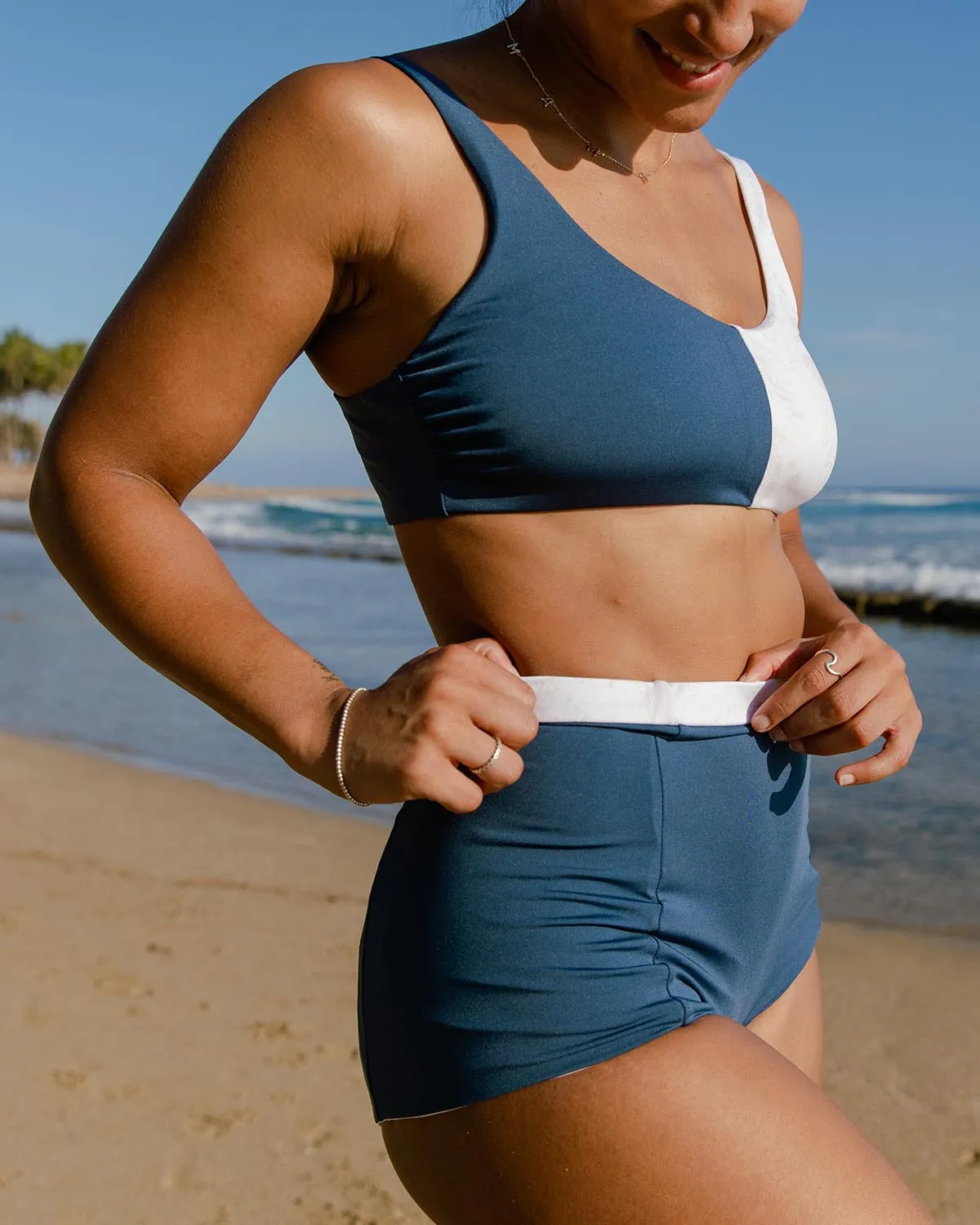 All Day High-Waisted Bikini Bottom - Ivory Map of Dreams / Celestial Blue