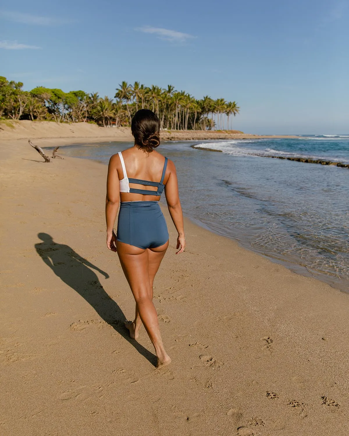 All Day High-Waisted Bikini Bottom - Ivory Map of Dreams / Celestial Blue