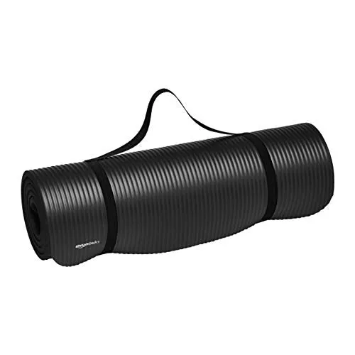 AmazonBasics 13mm Extra Thick Yoga and Exercise Mat with Carrying Strap, Black