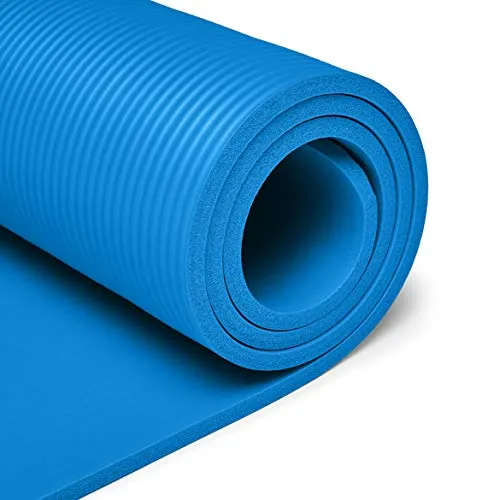 AmazonBasics 13mm Extra Thick Yoga and Exercise Mat with Carrying Strap, Blue