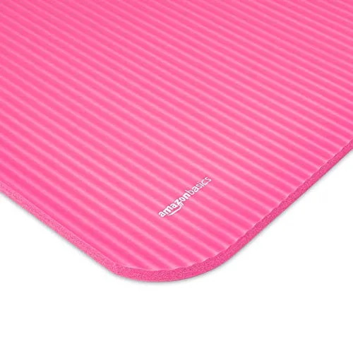 AmazonBasics 13mm Extra Thick Yoga and Exercise Mat with Carrying Strap, Pink