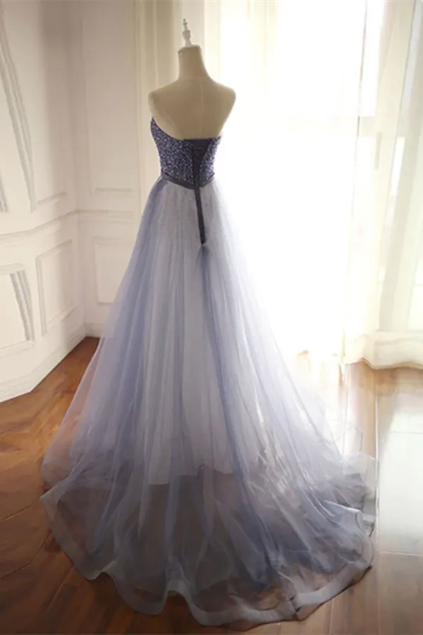 Anneprom Shimmering Tulle Strapless Neckline A Line Evening Dresses With Beading APP0565