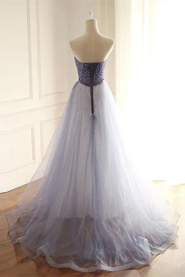 Anneprom Shimmering Tulle Strapless Neckline A Line Evening Dresses With Beading APP0565