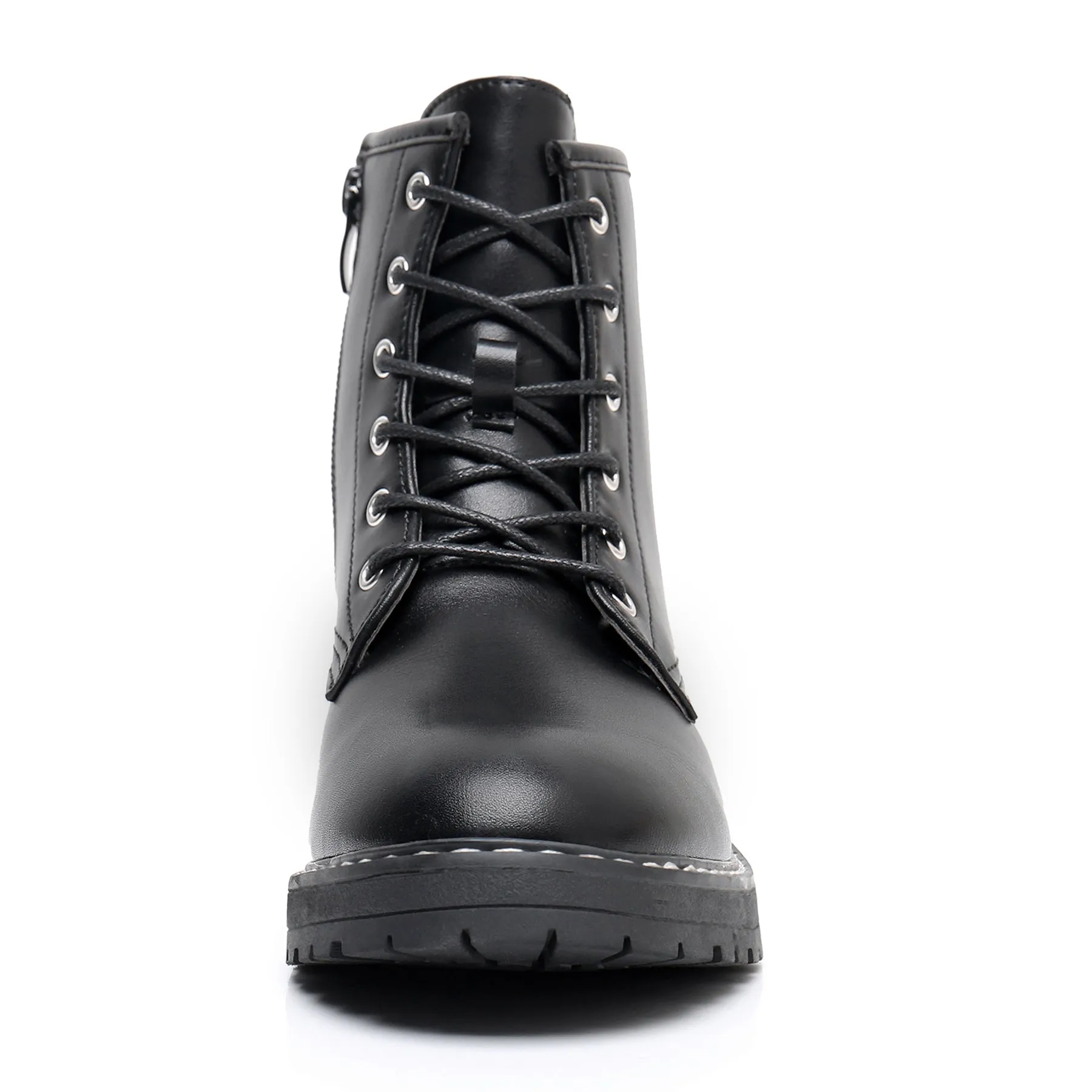 Apakowa Kids Gilrs Combat Boots with Side Zipper for Little/Big Kid-ZSF01-Black