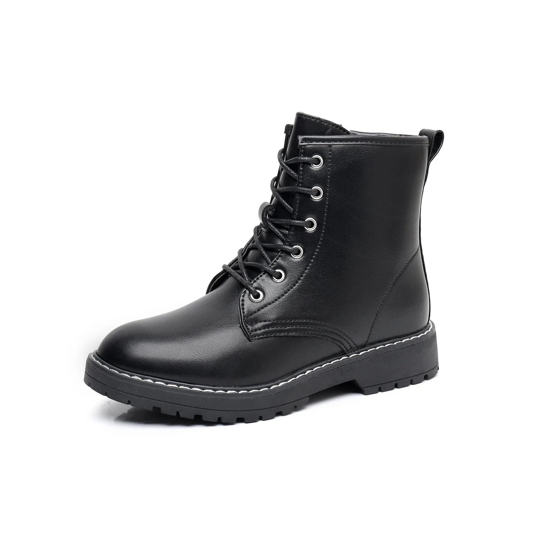 Apakowa Kids Gilrs Combat Boots with Side Zipper for Little/Big Kid-ZSF01-Black