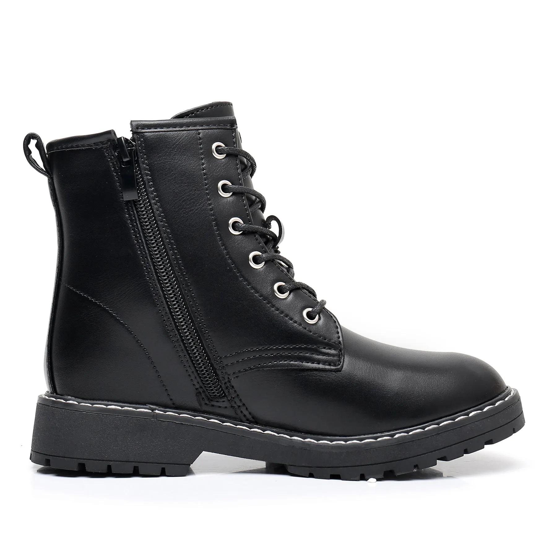 Apakowa Kids Gilrs Combat Boots with Side Zipper for Little/Big Kid-ZSF01-Black