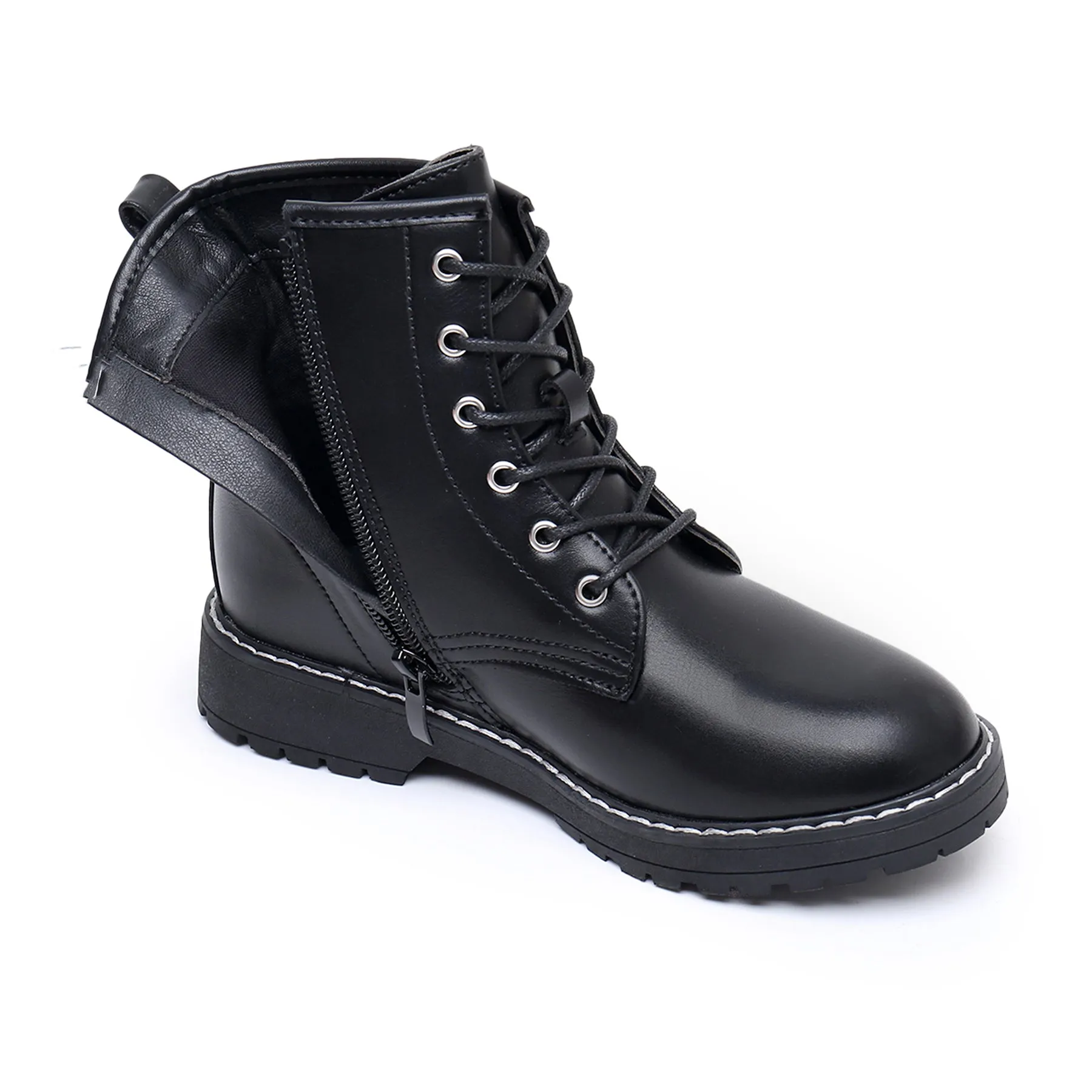 Apakowa Kids Gilrs Combat Boots with Side Zipper for Little/Big Kid-ZSF01-Black
