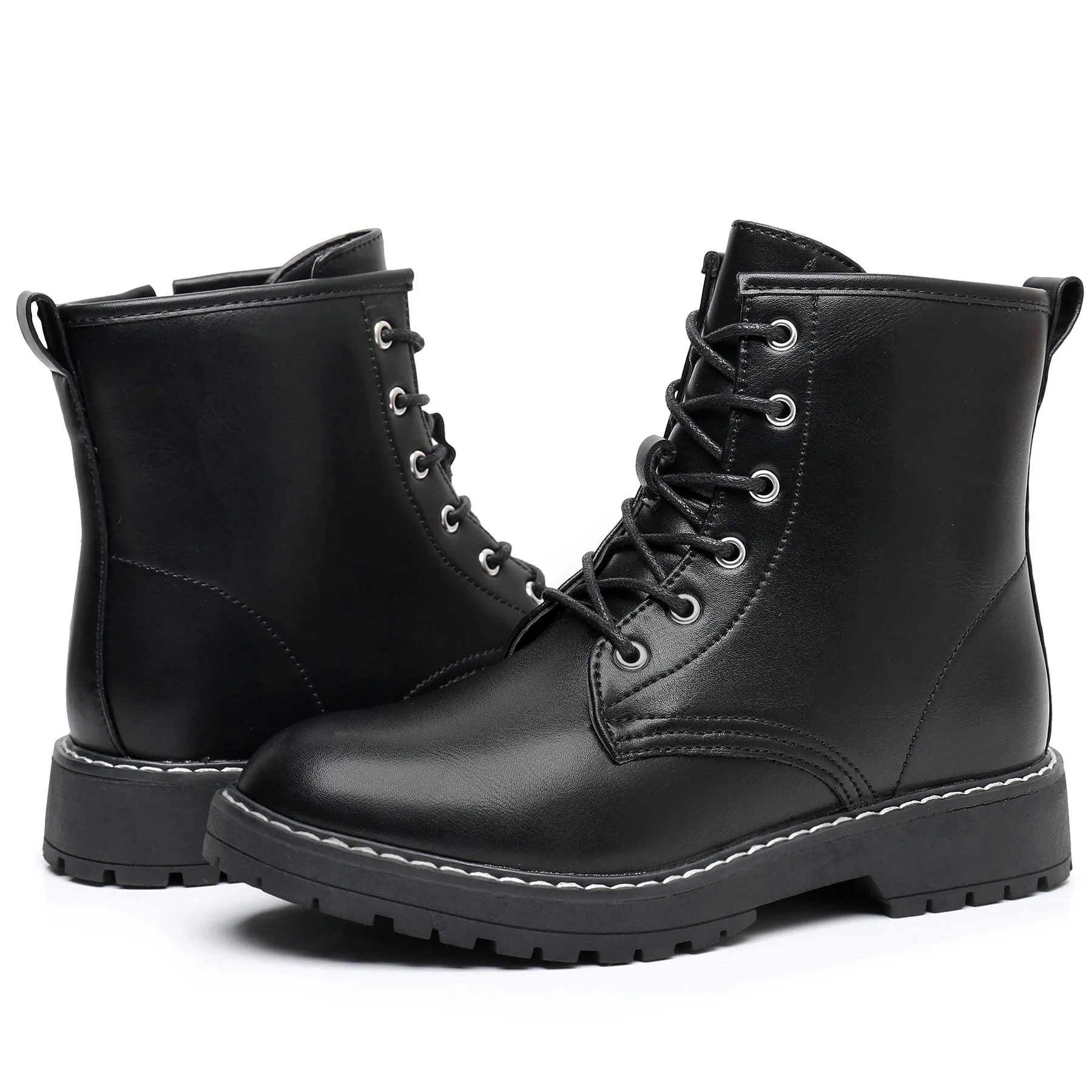 Apakowa Kids Gilrs Combat Boots with Side Zipper for Little/Big Kid-ZSF01-Black