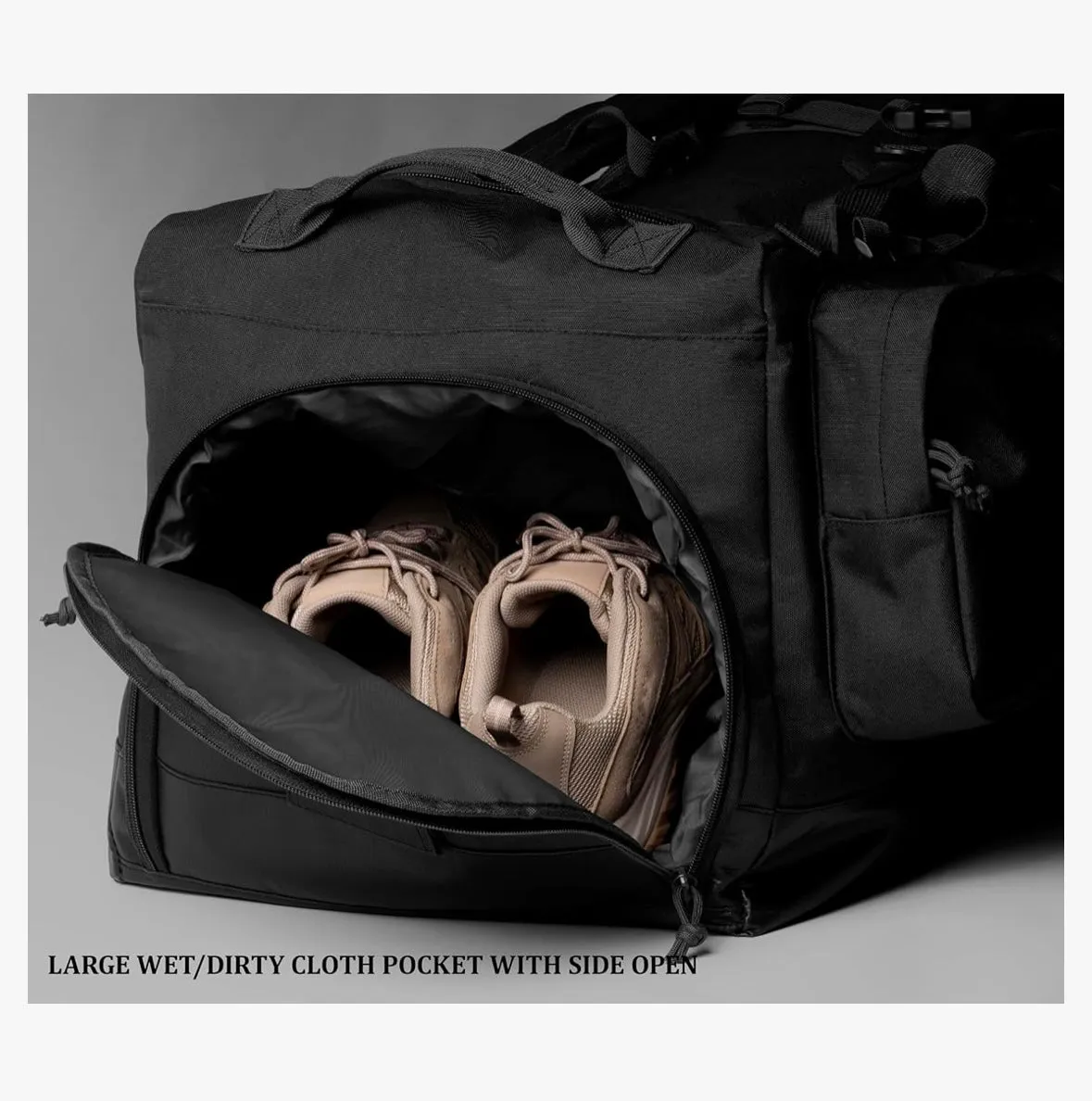 BACKFERRY Large Duffle Bag Duffel Pack with Backpack Shoulder Straps and Shoes Compartment 105L for Sports Travel Hunting Camping.