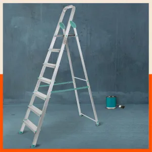 Bathla Advance Carbon - 7 Step Foldable Aluminium Ladder For Home (Teal)
