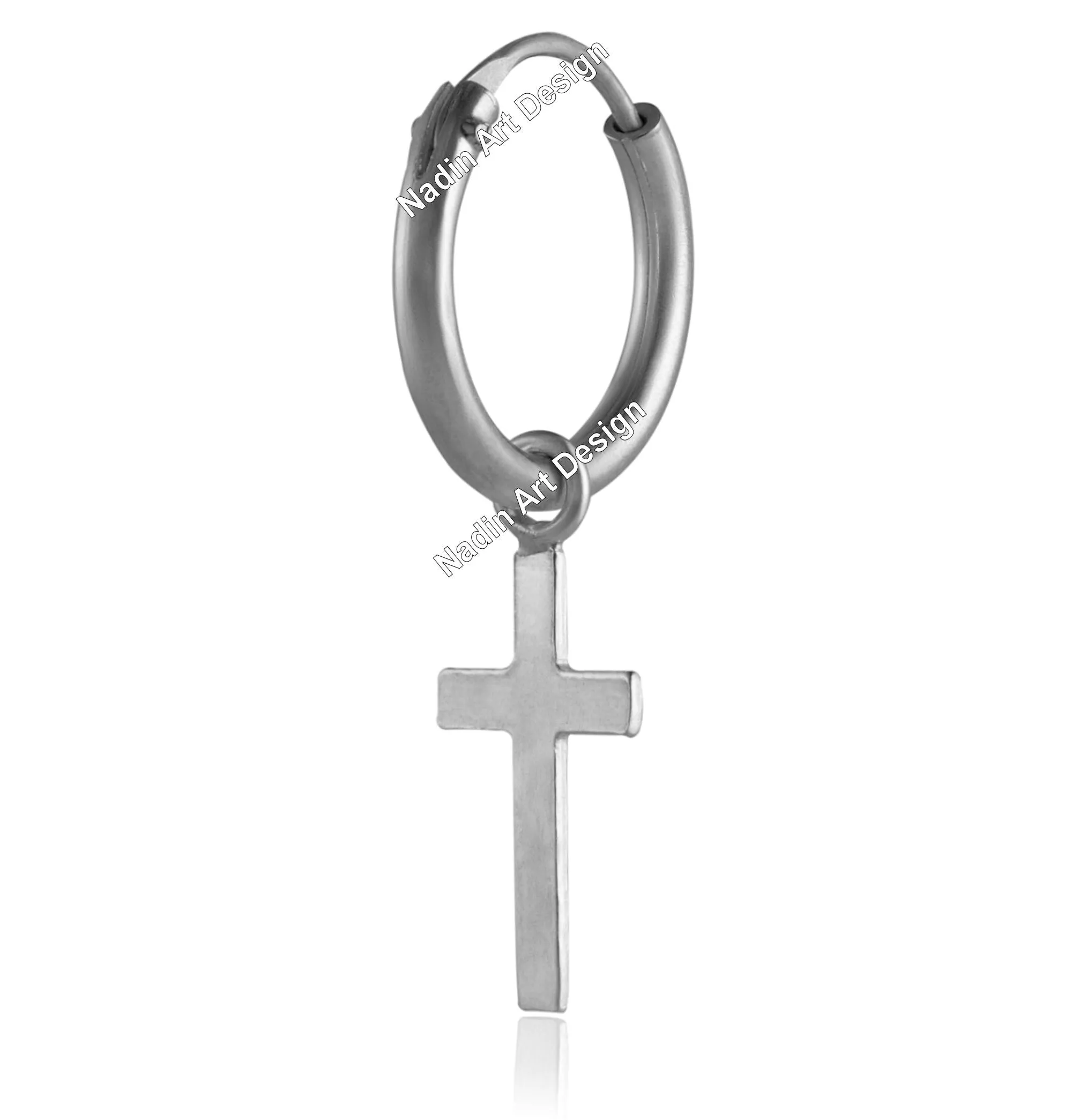 Black Rustic Cross Earrings for Men Oxidized Sterling Silver