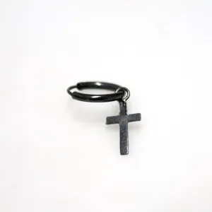 Black Rustic Cross Earrings for Men Oxidized Sterling Silver