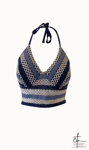 Blue Crochet Halter Neck Crop Top