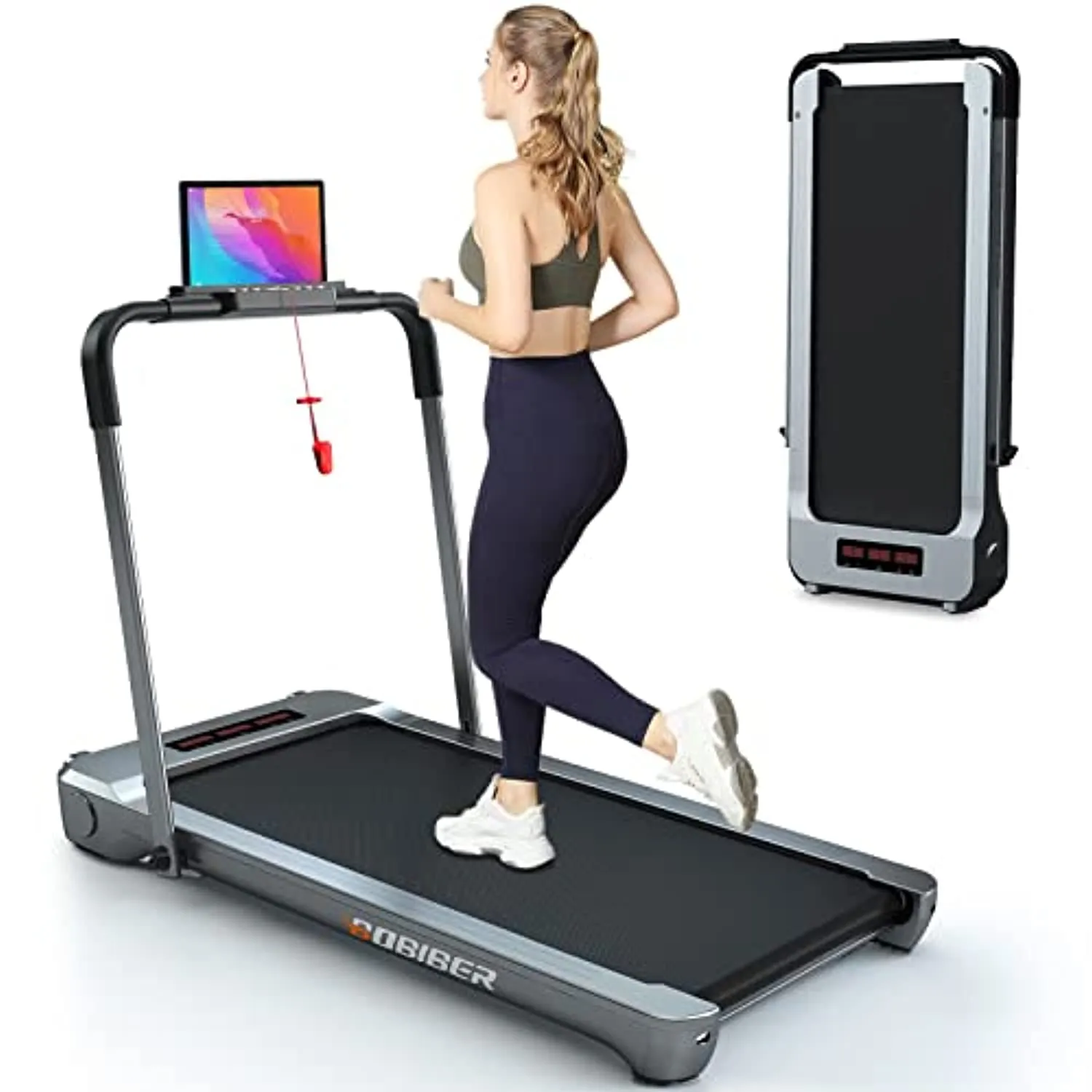 Bobiber Under Desk Treadmill, 2 in 1 Folding Treadmill 265 lb Capacity 3.0 HP Widen Running Belt Walking Pad to Increase Productivity and Promote More Restful Sleep