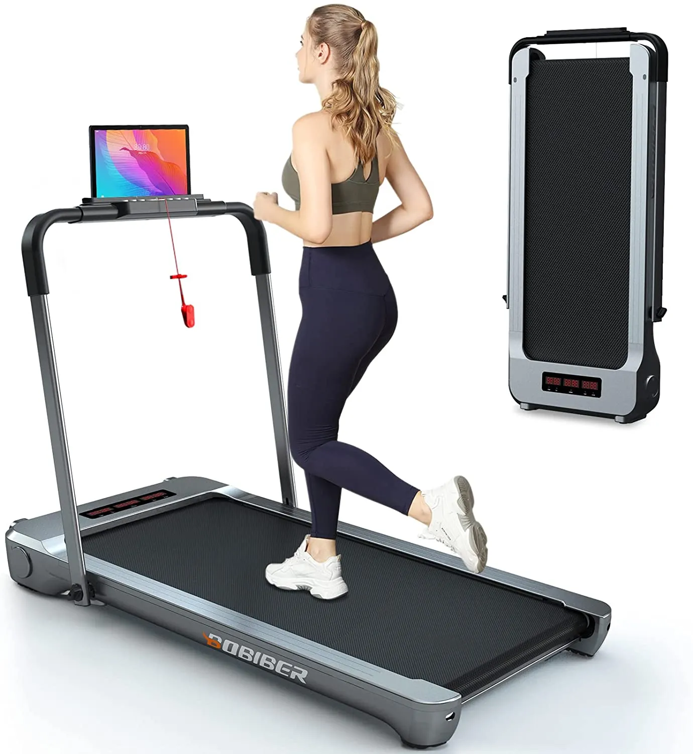 Bobiber Under Desk Treadmill, 2 in 1 Folding Treadmill 265 lb Capacity 3.0 HP Widen Running Belt Walking Pad to Increase Productivity and Promote More Restful Sleep