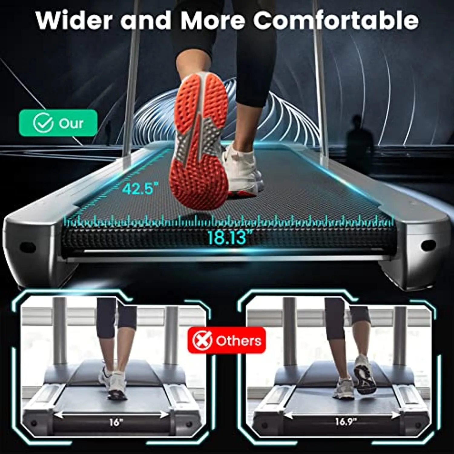 Bobiber Under Desk Treadmill, 2 in 1 Folding Treadmill 265 lb Capacity 3.0 HP Widen Running Belt Walking Pad to Increase Productivity and Promote More Restful Sleep