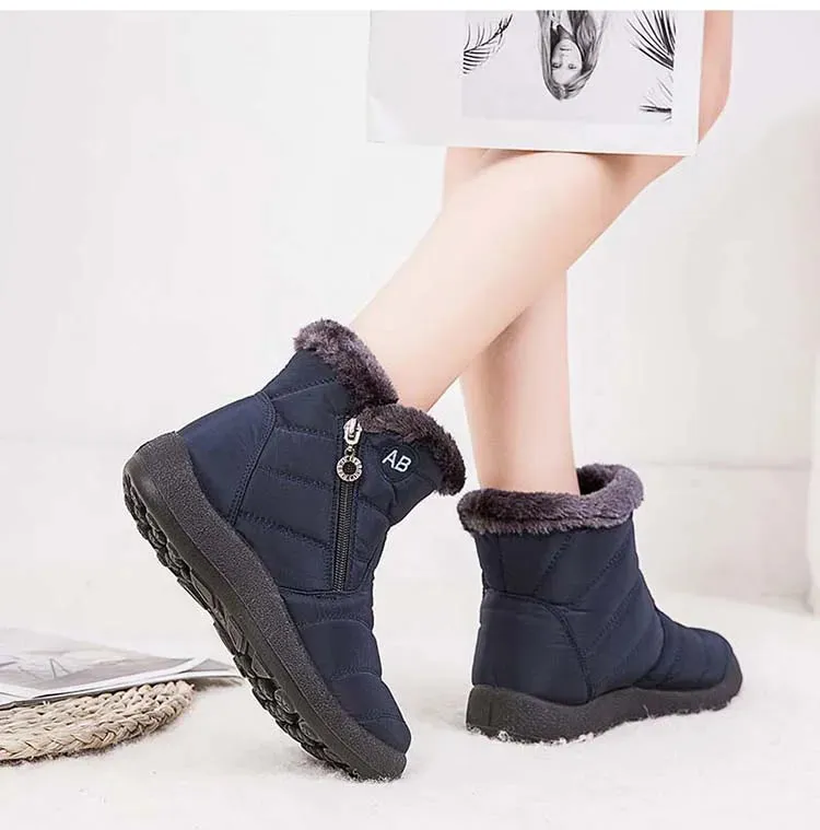 Boots Comfortable Women's Boots – Waterproof Shoes with Zipper, Soft Fur Winter Boots for Women, Botas Mujer Snow Shoes