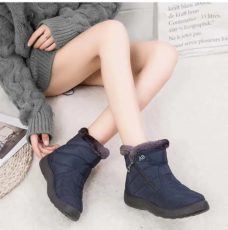 Boots Comfortable Women's Boots – Waterproof Shoes with Zipper, Soft Fur Winter Boots for Women, Botas Mujer Snow Shoes