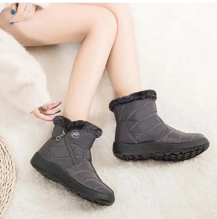 Boots Comfortable Women's Boots – Waterproof Shoes with Zipper, Soft Fur Winter Boots for Women, Botas Mujer Snow Shoes