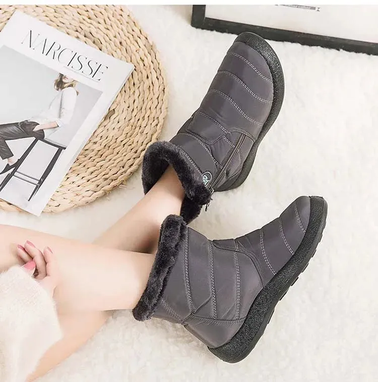 Boots Comfortable Women's Boots – Waterproof Shoes with Zipper, Soft Fur Winter Boots for Women, Botas Mujer Snow Shoes