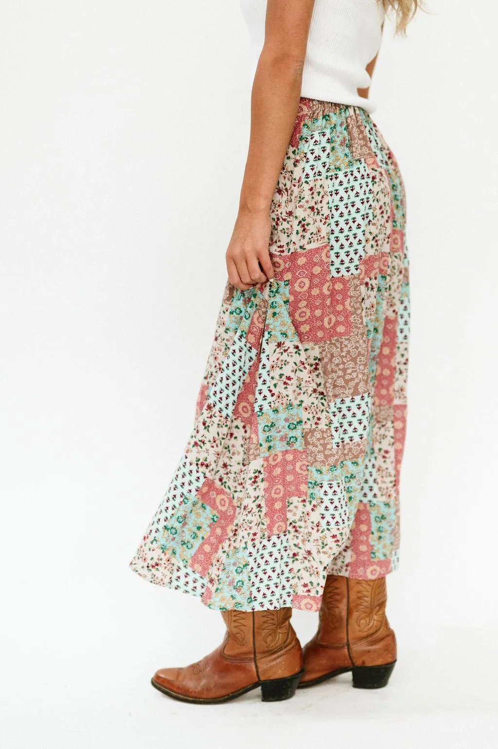 Bradyn Patchwork Print Skirt in Pink