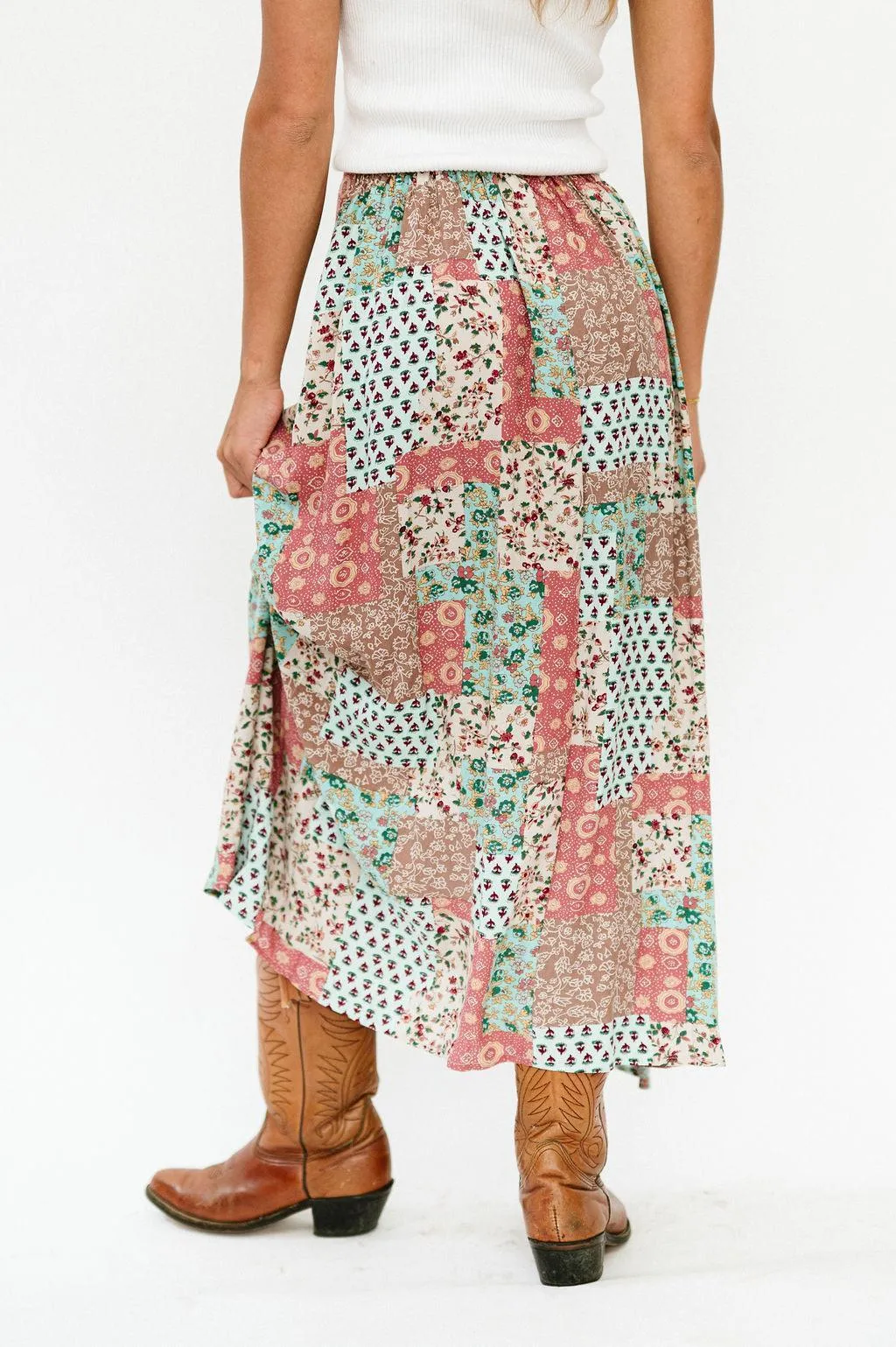 Bradyn Patchwork Print Skirt in Pink