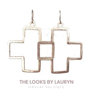 Brushed Gold or Silver Cross Earrings