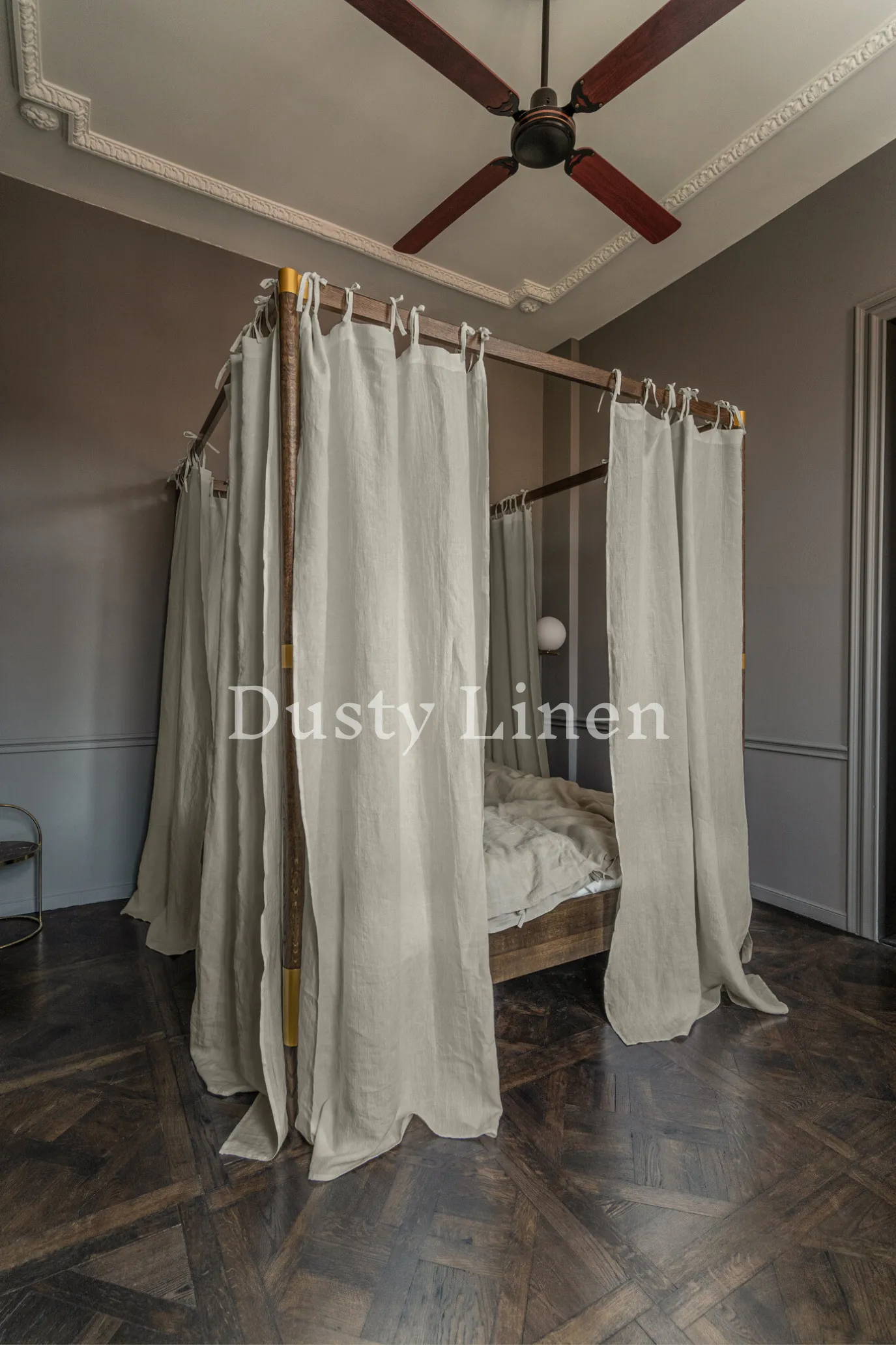 Canopy bed linen curtains with ties in Natural color (175 g/m2 density)