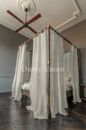 Canopy bed linen curtains with ties in Natural color (175 g/m2 density)